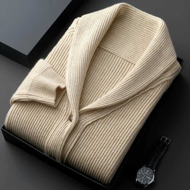 Fashion New Winter Men Knitted Luxury Buttons Cardigan Sweater Coat Long Sleeve Casual Streetwear Suit Collar Solid Vintage Coat