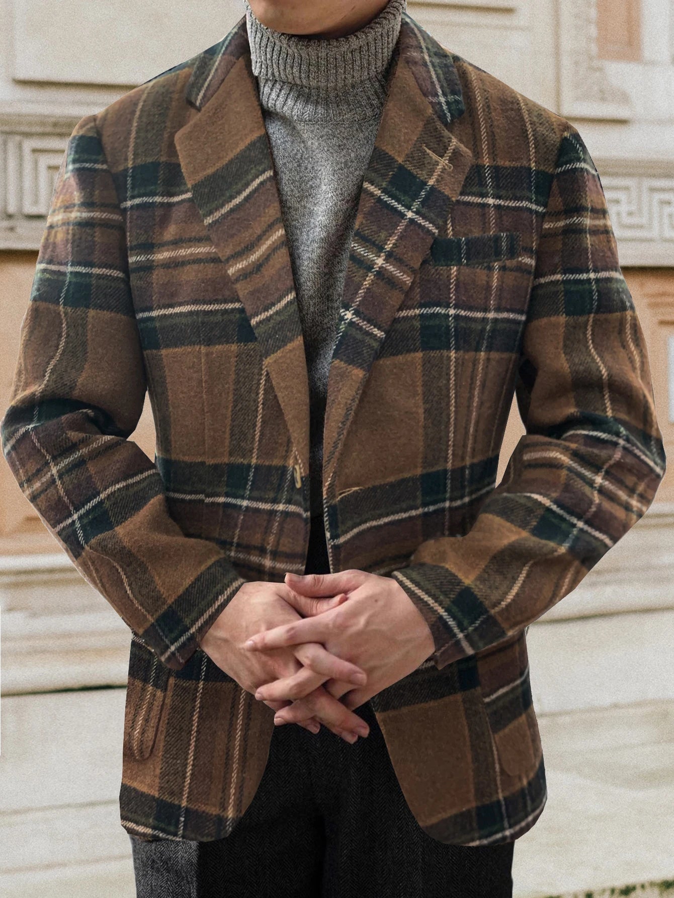 Men's Casual Elegant British Tweed Jacket Autumn Winter New Style Comfortable Italian Button Pocket Coat Formal Wear