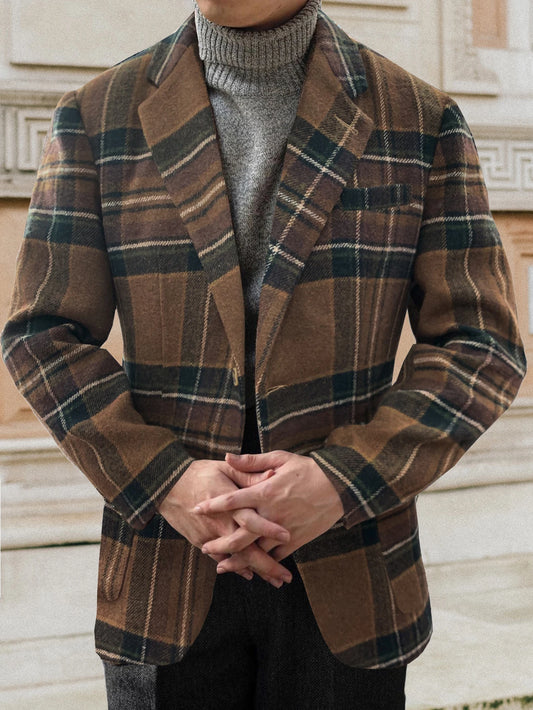 Men's Casual Elegant British Tweed Jacket Autumn Winter New Style Comfortable Italian Button Pocket Coat Formal Wear