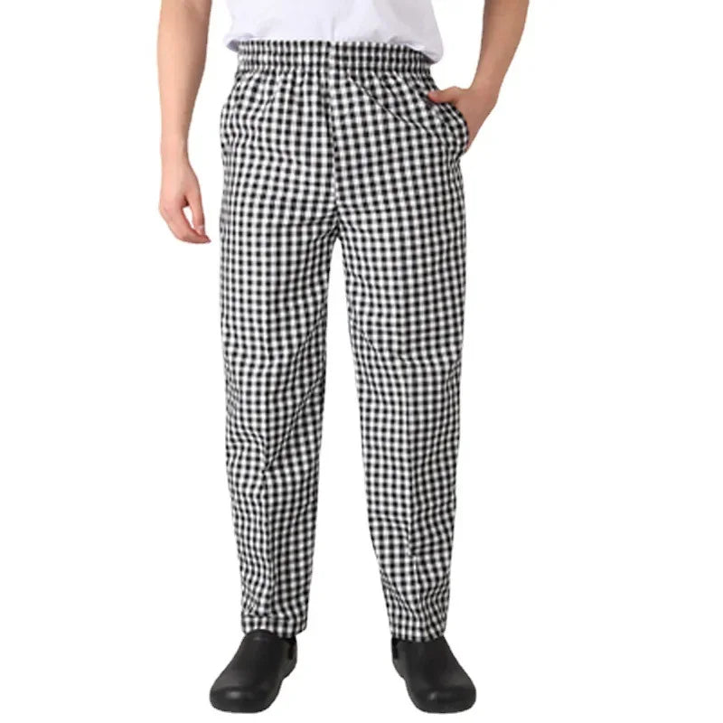 Casual Chef Pants Plaid Elastic Kitchen Workwear Men Women Chef Trousers Comfortable Fit Culottes Work Uniforms AE Stock