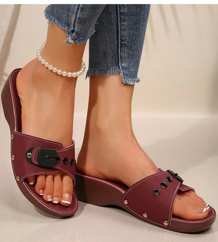 Women's Sandals Luxury Heels Shoes For Summer Woman Sandals Soft Wedges Heeled Sandalias Mujer 2025 New Sandals Summer Slippers