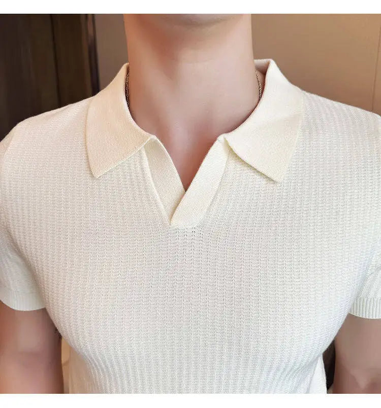 Men's Slim Fit Polo Collar Jacquard Knit Sweater - Beige, Gray, Brown  Black, Modern Base Layer for Casual & Formal Wear T-shirt