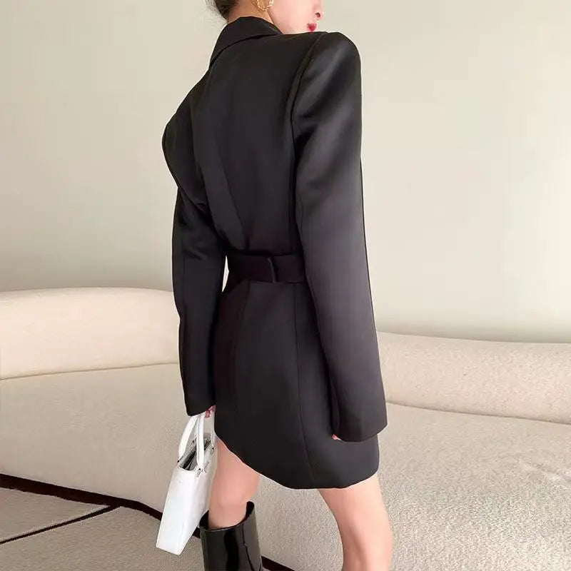 Women Blazer Flattering Waist Solid All-match Streetwear Faddish Elegant Long Style Outwear Simple Feminine Spring Popular Coats