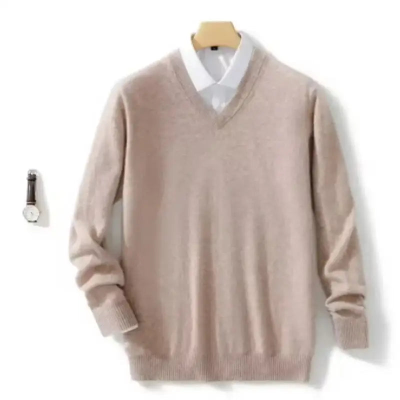 Men's Cashmere Warm Pullovers Sweater V Neck Knit Autumn Winter Fit Tops Male Wool Knitwear Jumpers Bottoming shirt Plus Size