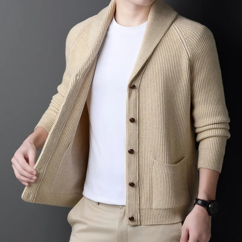 Fashion New Winter Men Knitted Luxury Buttons Cardigan Sweater Coat Long Sleeve Casual Streetwear Suit Collar Solid Vintage Coat
