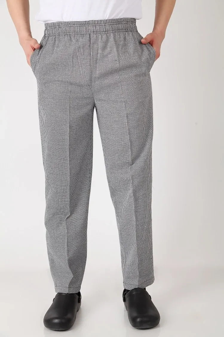 Casual Chef Pants Plaid Elastic Kitchen Workwear Men Women Chef Trousers Comfortable Fit Culottes Work Uniforms AE Stock