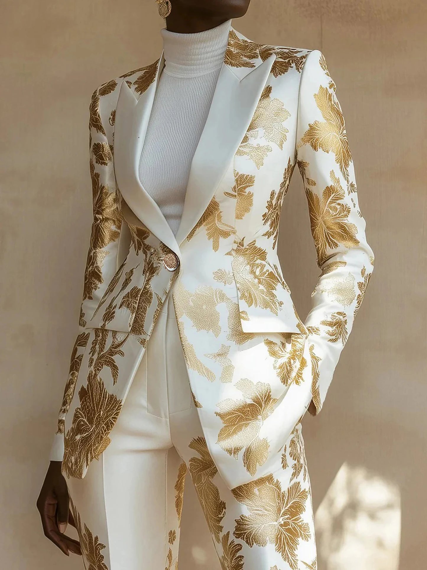 Elegant Fashion Casual Glamorous Long Blazer with Exquisite Print Design, No pockets Stylish Outerwear, Available in all seasons