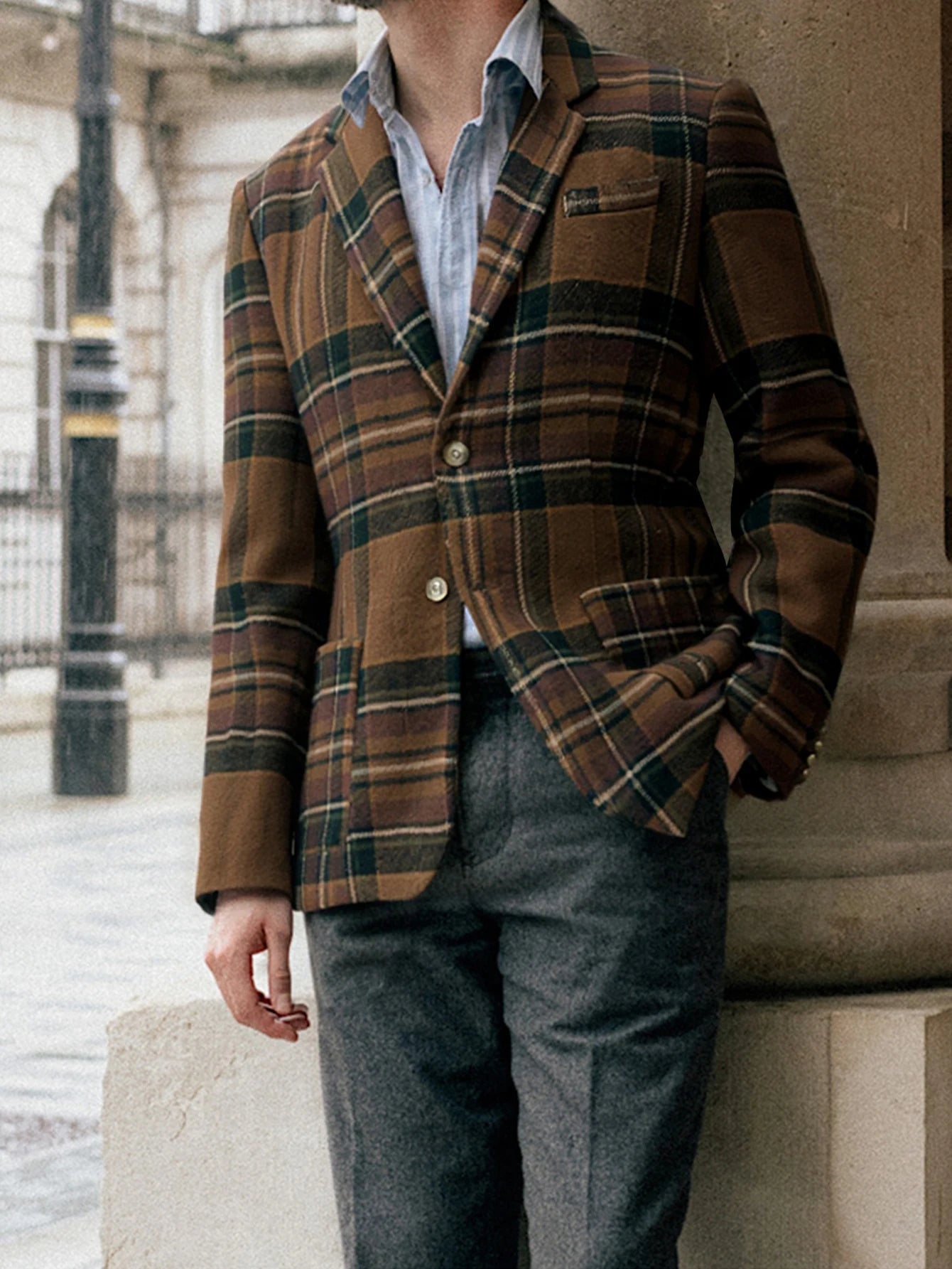 Men's Casual Elegant British Tweed Jacket Autumn Winter New Style Comfortable Italian Button Pocket Coat Formal Wear