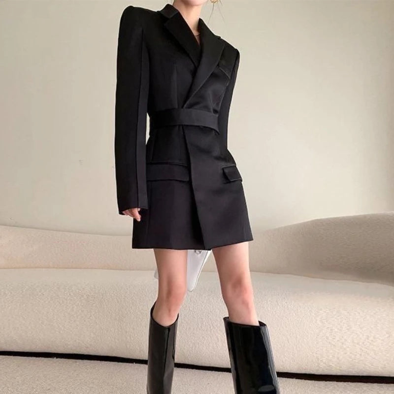 Women Blazer Flattering Waist Solid All-match Streetwear Faddish Elegant Long Style Outwear Simple Feminine Spring Popular Coats
