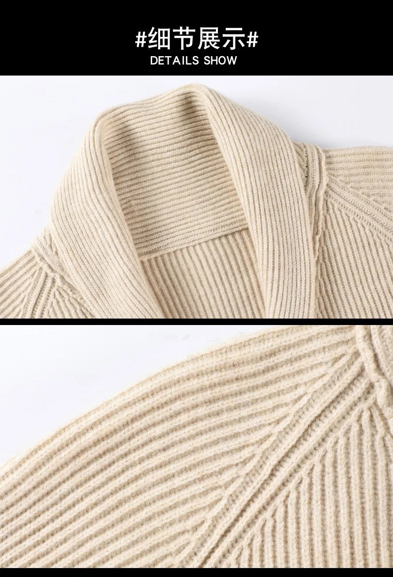 Fashion New Winter Men Knitted Luxury Buttons Cardigan Sweater Coat Long Sleeve Casual Streetwear Suit Collar Solid Vintage Coat