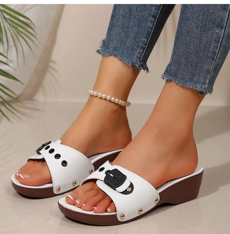 Women's Sandals Luxury Heels Shoes For Summer Woman Sandals Soft Wedges Heeled Sandalias Mujer 2025 New Sandals Summer Slippers