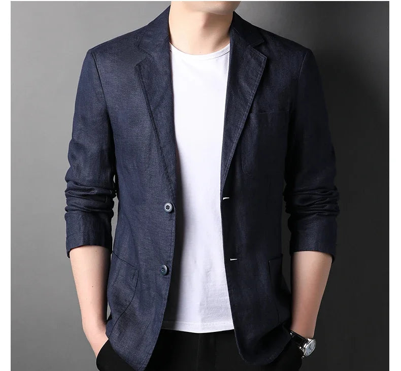 Spring Summer 2025 New High-quality Men's Fashion Handsome Linen Suit Thin Men's Coat