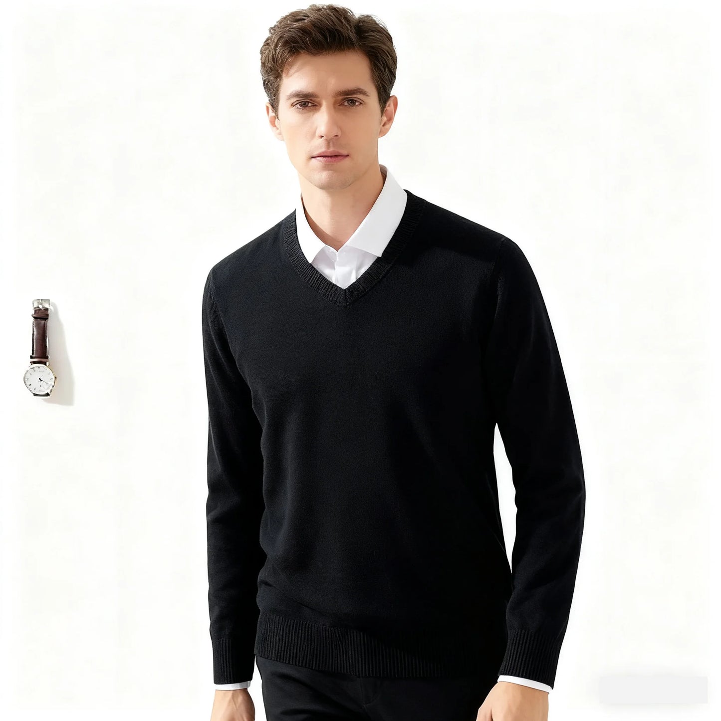 Men's Cashmere Warm Pullovers Sweater V Neck Knit Autumn Winter Fit Tops Male Wool Knitwear Jumpers Bottoming shirt Plus Size