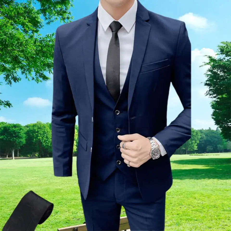 High Quality Wedding Groomsmen Suit 3 piece (Jacket+Vest+pants) Men Simple Business Elegant Fashion Job Interview Gentleman Suit