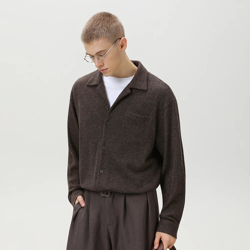 TFETTERS 2025 Autumn Winter Vintage Cuban Collar Shirt Men Elegant Texture Long Sleeve Loose Fit Shirt Man Designer Clothes