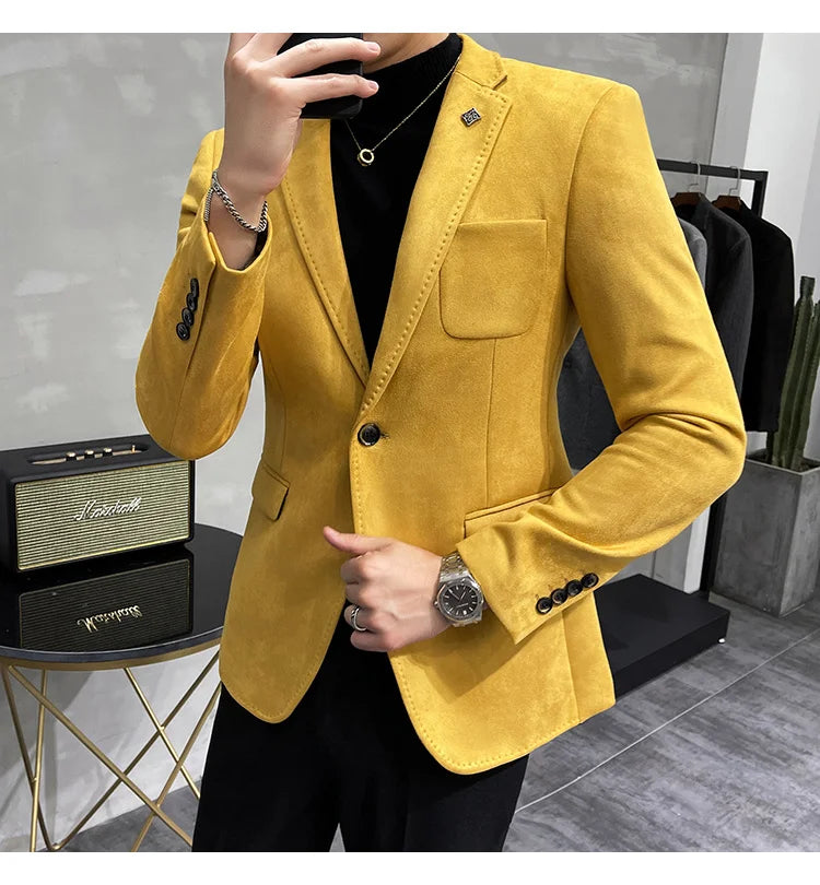 Deerskin Leather Jacket Blazer Men Casual Slim Fit Blazer Hombre Suit Leather Jacket Men Terno Masculino Men Clothing 6 Color