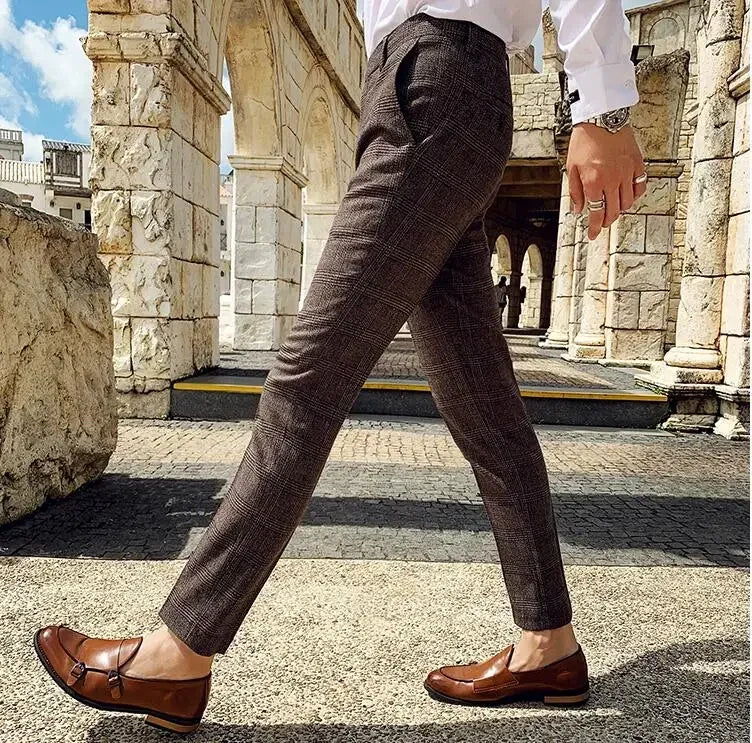 Men's Suit 3 Piece, Business Casual Jacket Vest with Trousers, Gray Dark Brown Slim Fit Suit, Asian Size M-5XL