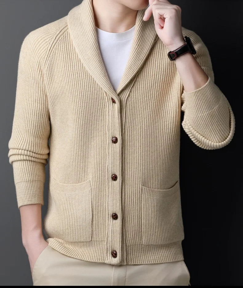 Fashion New Winter Men Knitted Luxury Buttons Cardigan Sweater Coat Long Sleeve Casual Streetwear Suit Collar Solid Vintage Coat