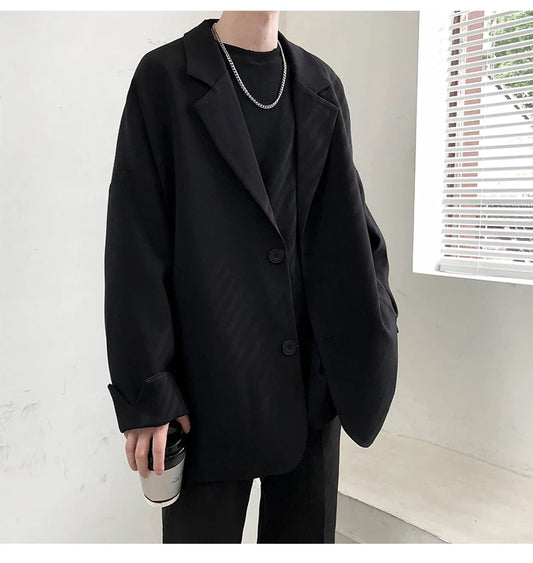 Casual Blazers Men Autumn coat Leisure Trendy Loose Suit Jackets Male Retro Streetwear All-match Simple Korean Suit-tops