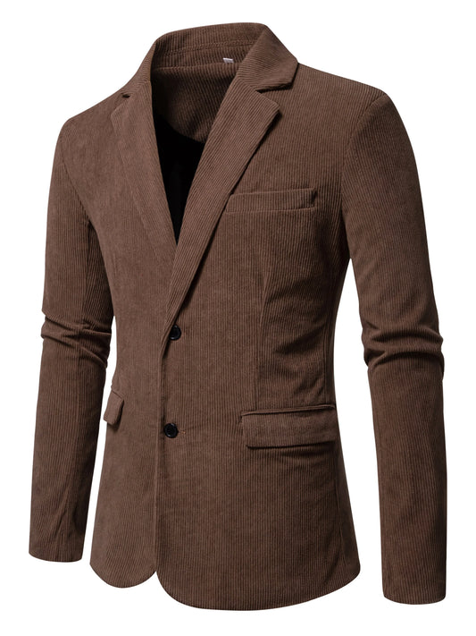 Men's Spring and Autumn New Leisure Fashion Commuter Solid Color Double Button Corduroy Jacket