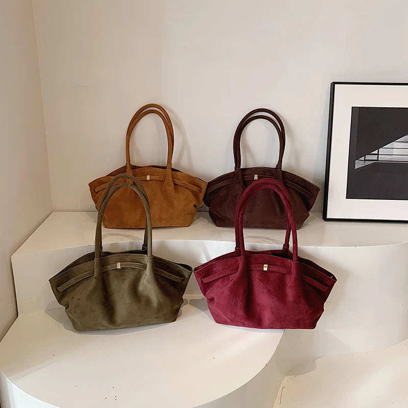 LEFTSIDE Large Nubuck Leather Tote Bags Lady Shoulder Bag for Women 2024 Winter New Korean Fashion Y2K Retro Handbags and Purses