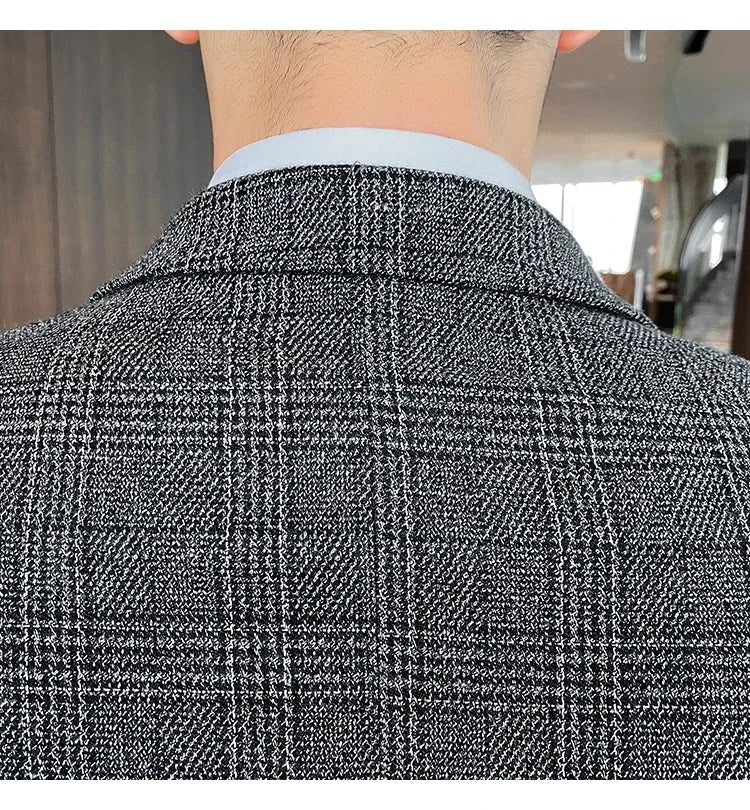 Men's Suit 3 Piece, Business Casual Jacket Vest with Trousers, Gray Dark Brown Slim Fit Suit, Asian Size M-5XL