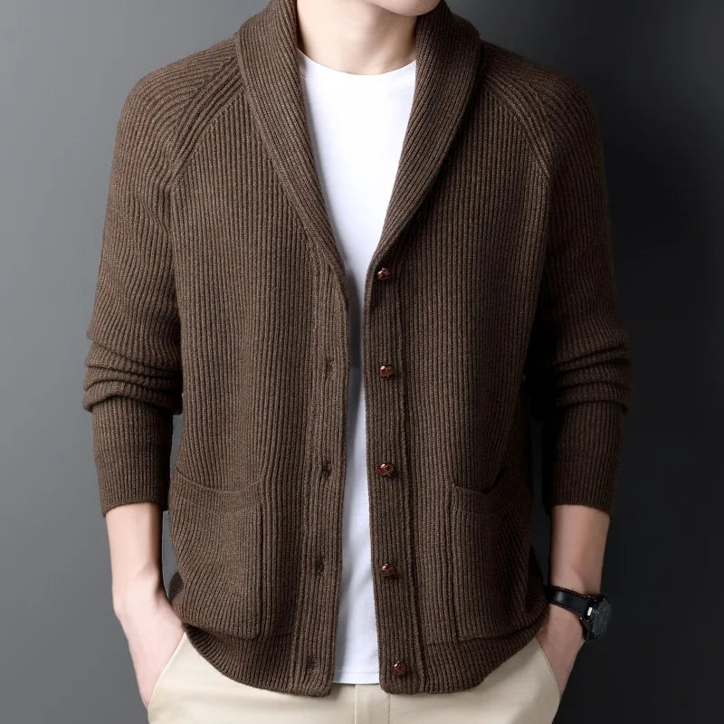 Fashion New Winter Men Knitted Luxury Buttons Cardigan Sweater Coat Long Sleeve Casual Streetwear Suit Collar Solid Vintage Coat