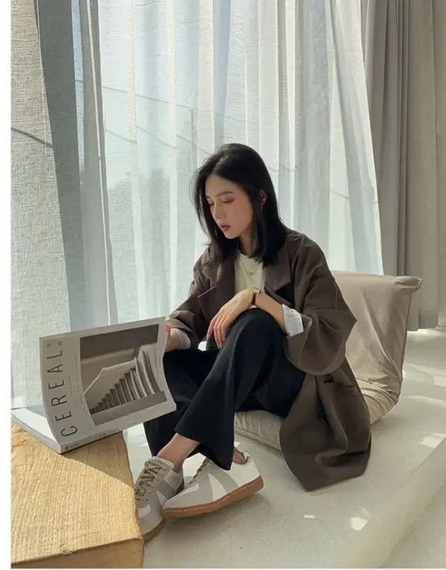 2025Autumn new vintage solid loose women suit  blazer  chic double breasted womenlong sleeve suit jackets clothes