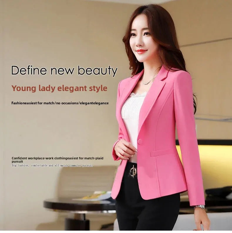 Slim Fit Ladies Style Small Suit Jacket Casual Korean Version Spring Autumn Women's Fashion Polyester Fiber Full Sleeve Stand Co