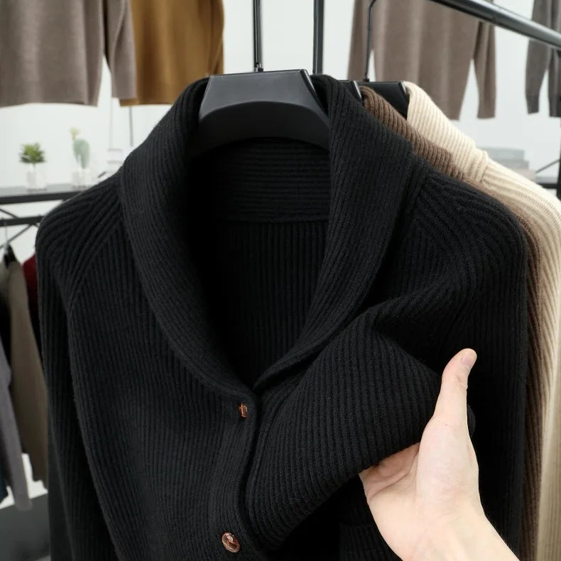 Fashion New Winter Men Knitted Luxury Buttons Cardigan Sweater Coat Long Sleeve Casual Streetwear Suit Collar Solid Vintage Coat