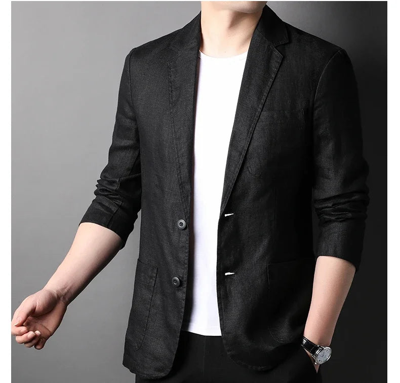 Spring Summer 2025 New High-quality Men's Fashion Handsome Linen Suit Thin Men's Coat