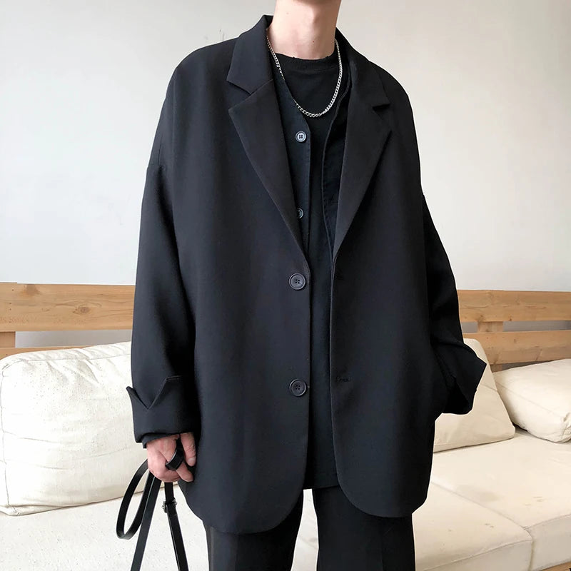 Casual Blazers Men Autumn coat Leisure Trendy Loose Suit Jackets Male Retro Streetwear All-match Simple Korean Suit-tops
