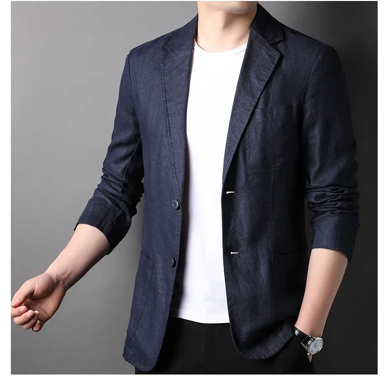 Spring Summer 2025 New High-quality Men's Fashion Handsome Linen Suit Thin Men's Coat