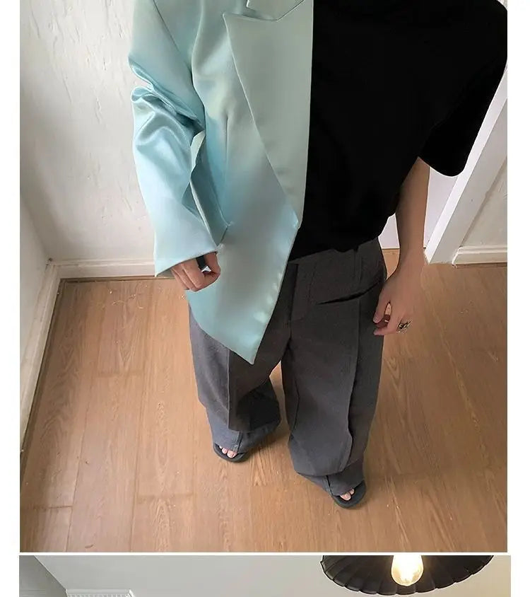 Pearl Green Faux Silk Blazers Jacket  Acetic Acid Satin Coat Jacket Women's Spring Autumn New Casual Premium Long Sleeve Suit