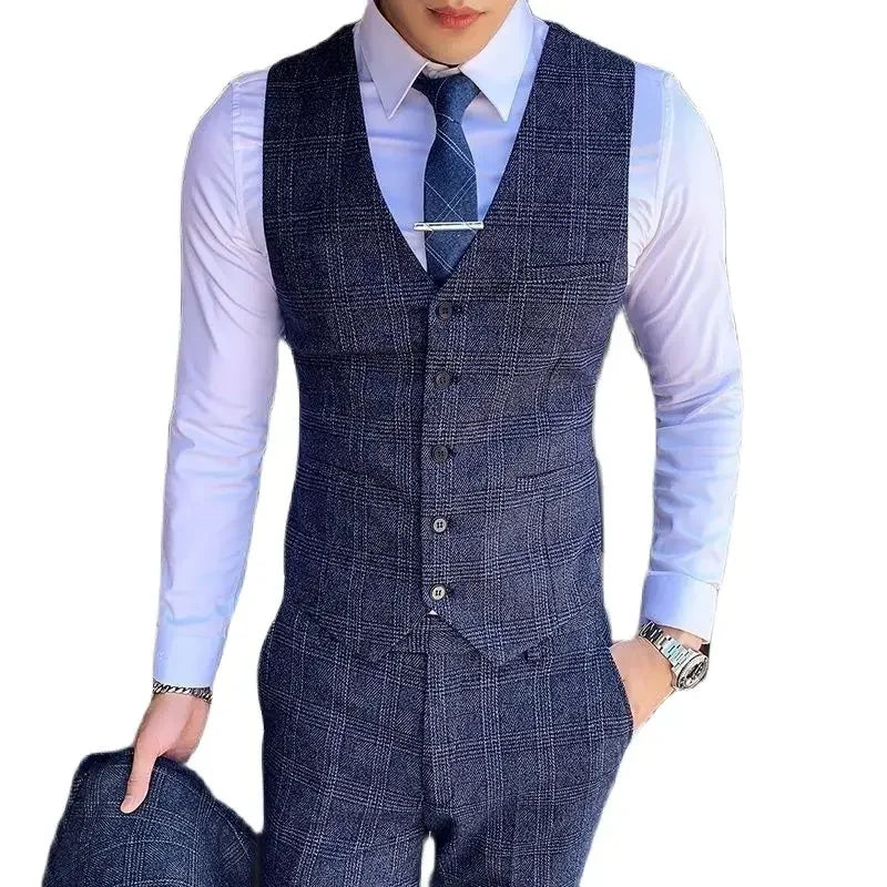 Men's Suit 3 Piece, Business Casual Jacket Vest with Trousers, Gray Dark Brown Slim Fit Suit, Asian Size M-5XL