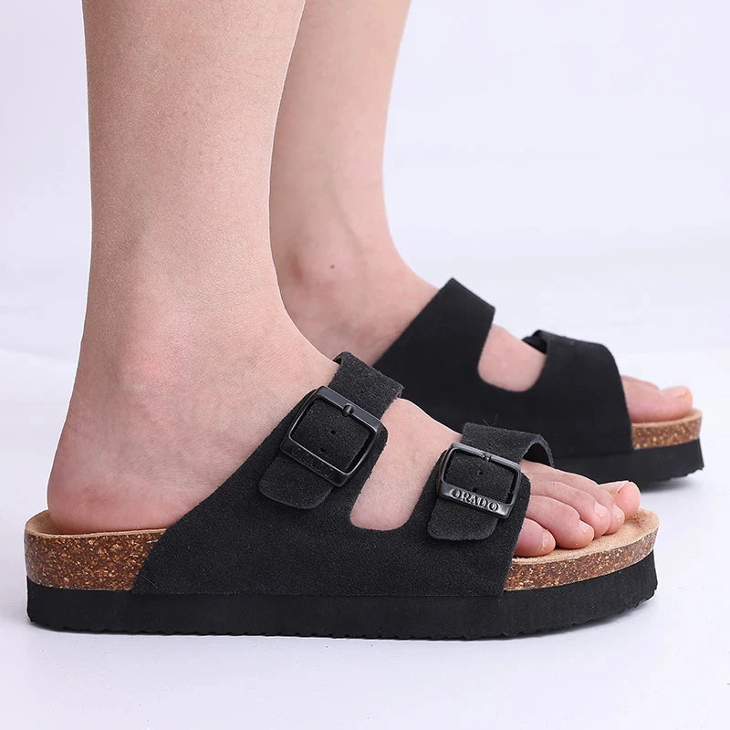 Litfun Cork Footbed Beach Sandals For Women Men Fashion Thick Sole Cork Slippers Summer Beach Shoe Classic Open Toe Flat Sandals