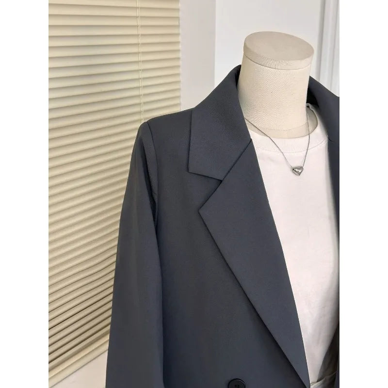 Solid Color Long-sleeved Buttoned Cardigan with Korean Style Casual Loose Lazy Style Blazer for Women