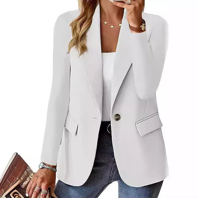 2025 New Women's Fashion Solid Button Suit Coat Lapel Long Sleeve Hatless Casual Coat/Jacket Oversized Work Office Business