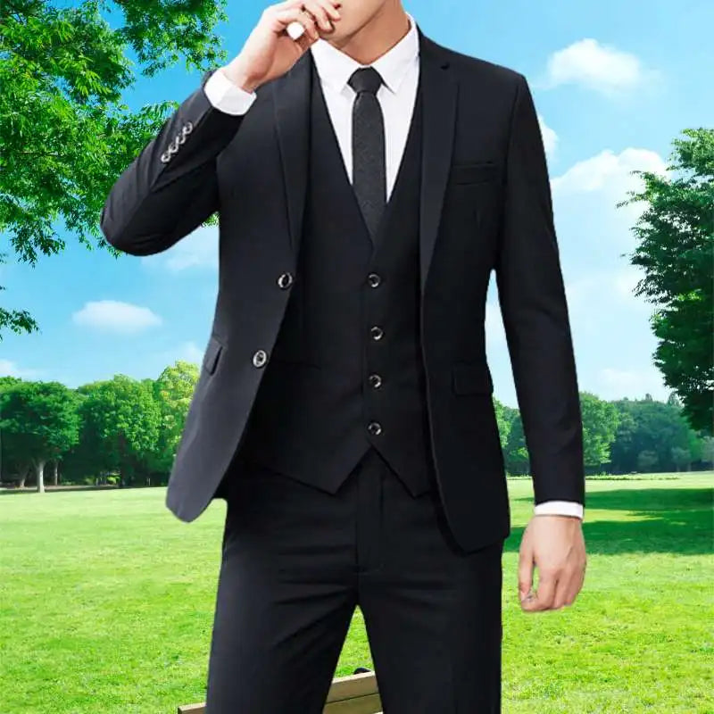 High Quality Wedding Groomsmen Suit 3 piece (Jacket+Vest+pants) Men Simple Business Elegant Fashion Job Interview Gentleman Suit