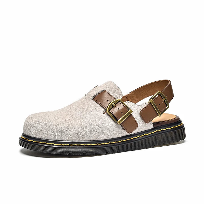 BEAUTODAY Outdoor Sandals Women Genuine Cow Leather Roud Toe Back Belt Strap Buckle Sewing-sole Ladies Shoes Handemade 32409