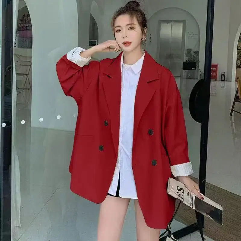2025Autumn new vintage solid loose women suit  blazer  chic double breasted womenlong sleeve suit jackets clothes