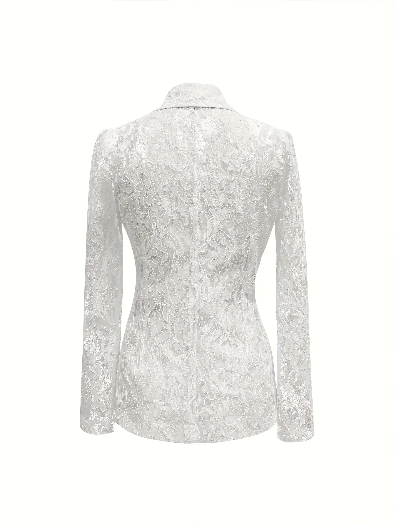 Elegant Lace-Trimmed Women's Single-Breasted Notch Lapel Blazer Jacket - White H-Silhouette Machine-Washable Spring/Summer Light
