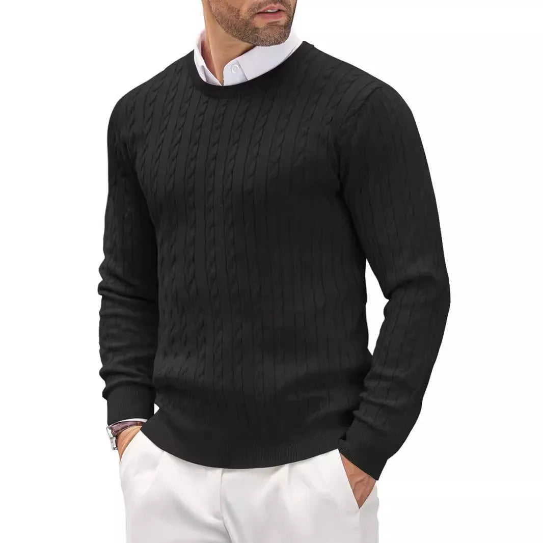 New Men's Round Neck Knitted Sweater for Autumn and Winter