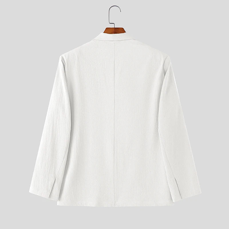 INCERUN Men Blazer Lapel Long Sleeve Solid Color Button Male Suit Streetwear Elegant 2025 Fashion Casual Thin Coats Men S-3XL