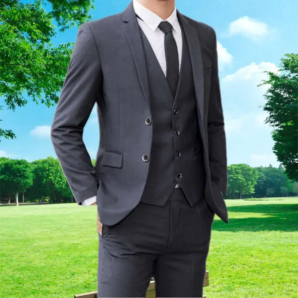 High Quality Wedding Groomsmen Suit 3 piece (Jacket+Vest+pants) Men Simple Business Elegant Fashion Job Interview Gentleman Suit