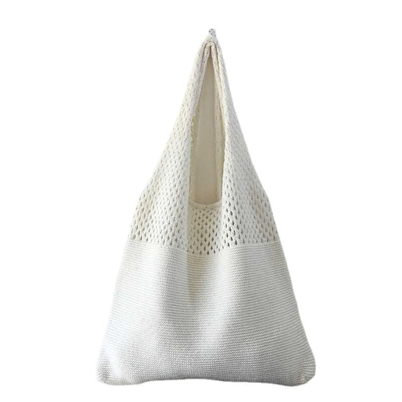 New Trend Women's Bag Crochet Handbag Retro Knitted Braid Solid Color Hollow Black Khaki Top-handle Tote Bag Shopper