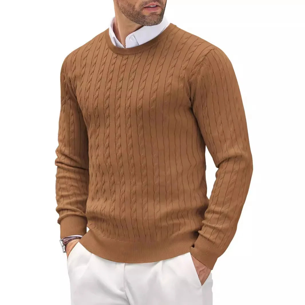 New Men's Round Neck Knitted Sweater for Autumn and Winter