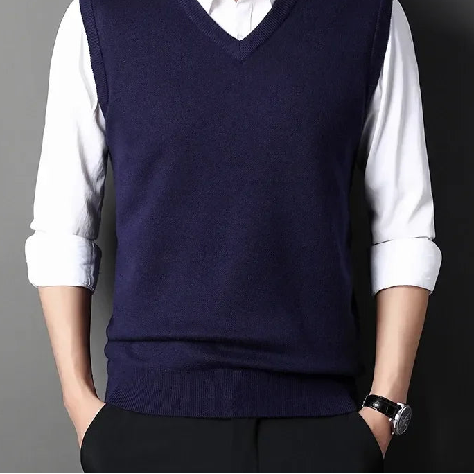 2024 Autumn Winter New Men's Solid Color V-neck Knitted Vest Casual Fashion Warm Sweater Versatile Top