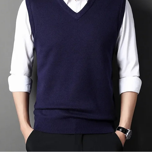 2024 Autumn Winter New Men's Solid Color V-neck Knitted Vest Casual Fashion Warm Sweater Versatile Top