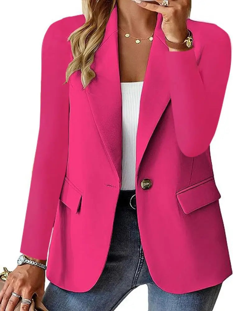 2025 New Women's Fashion Solid Button Suit Coat Lapel Long Sleeve Hatless Casual Coat/Jacket Oversized Work Office Business